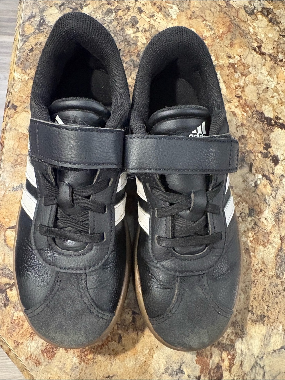 adidas Kids Black Sneakers with White Stripes and Gum Sole